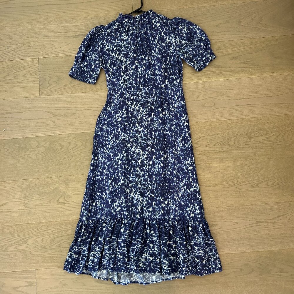 100% Silk Middi Dress Puff Short Sleeve Navy by SEA, Size 4